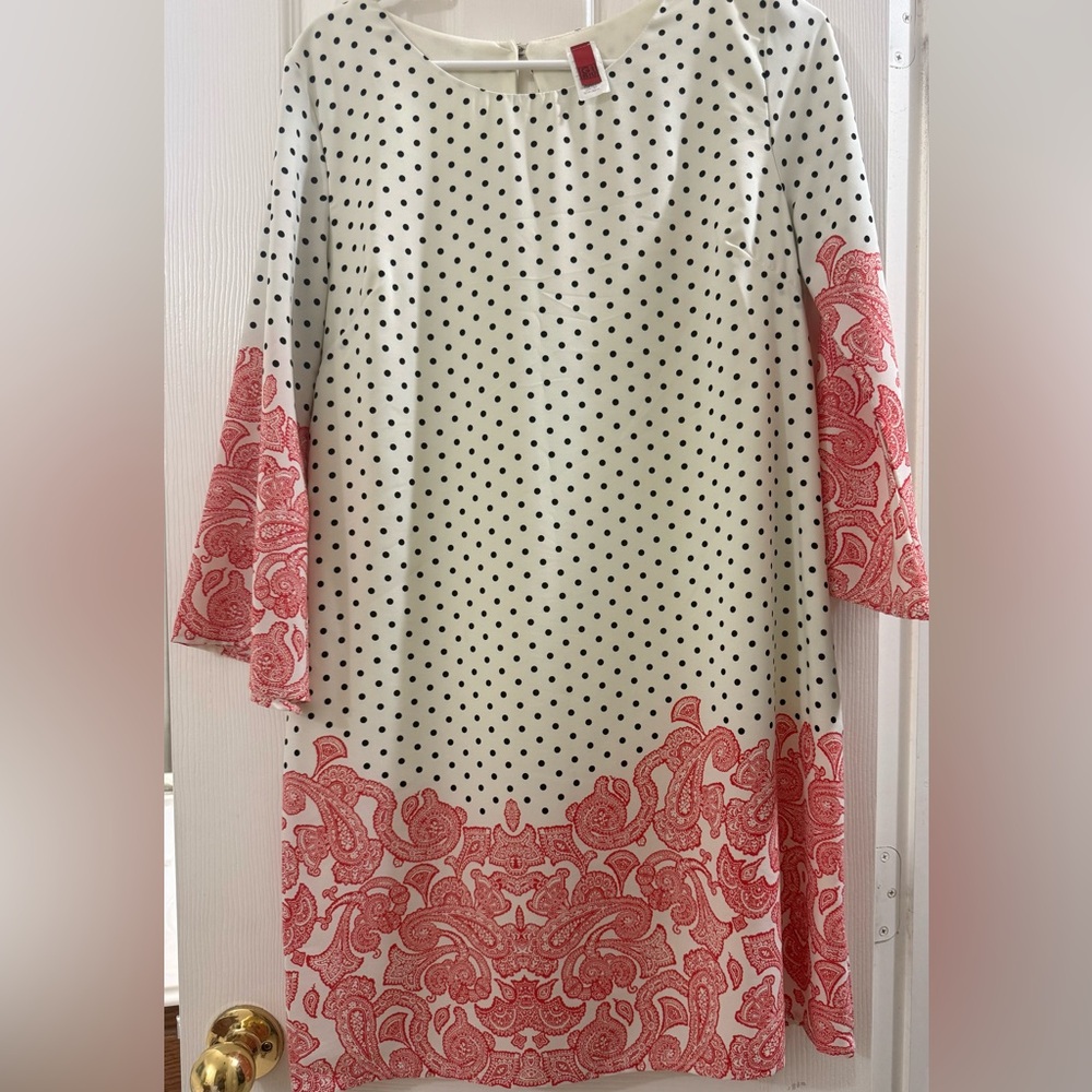 Gibiu Shift Polka Dot Dress Keyhole 3/4‎ Bell Sleeves Medium